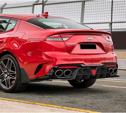 W-Power ، Diffuser الخلفي متوافق مع 2018-2023 Kia Stinger ، Black PU الإضافات الإضافية على خلفية نماذج الشفاه المفسد الطقم مع ضوء الفرامل ، 2019 2020 2021 2022 (LAINGED Black Black + Smoke LED) in Saudi Arabia