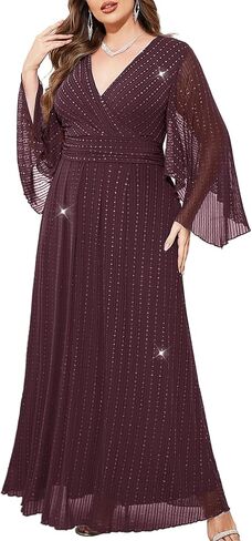 ZOMVA Plus Size Formal Dresses Sparkly V-Neck A Line Glitter Wrap Dress Evening Gown Cocktail Prom Butterfly Sleeve in Saudi Arabia