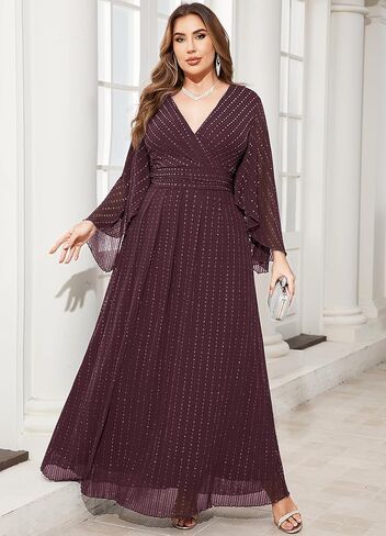 ZOMVA Plus Size Formal Dresses Sparkly V-Neck A Line Glitter Wrap Dress Evening Gown Cocktail Prom Butterfly Sleeve in Saudi Arabia