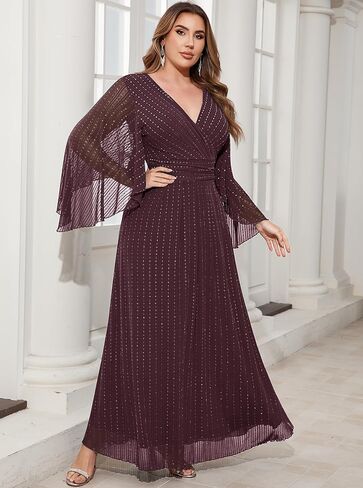 ZOMVA Plus Size Formal Dresses Sparkly V-Neck A Line Glitter Wrap Dress Evening Gown Cocktail Prom Butterfly Sleeve in Saudi Arabia