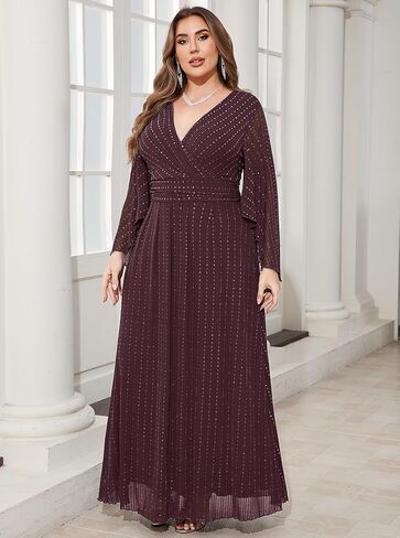 ZOMVA Plus Size Formal Dresses Sparkly V-Neck A Line Glitter Wrap Dress Evening Gown Cocktail Prom Butterfly Sleeve in Saudi Arabia
