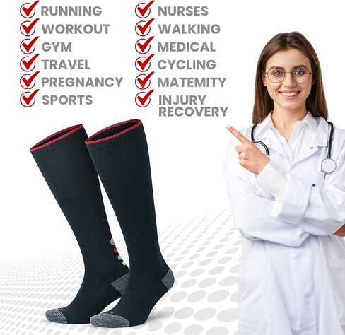 GoWith زوجان من الجوارب الرياضية الضاغطة للرجال والنساء، مبطنة للدورة الدموية 20-30 مم زئبق، جوارب رياضية للركبة عالية in Kuwait