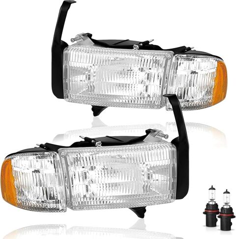 2PCS Chrome Headlight لعام 1994 1995 1996 1997 1998 1999 2000 2001 Dodge RAM 1500 المصابيح الأمامية 94-02 RAM 2500 3500 (نماذج غير رياضية) المصباح الأمامي+موقوف الإشارة للوقوف في الزاوية ضوء ، واضحة ، واضحة. in Kuwait