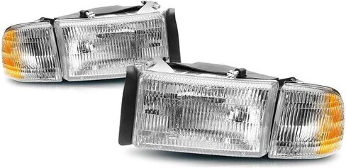 2PCS Chrome Headlight لعام 1994 1995 1996 1997 1998 1999 2000 2001 Dodge RAM 1500 المصابيح الأمامية 94-02 RAM 2500 3500 (نماذج غير رياضية) المصباح الأمامي+موقوف الإشارة للوقوف في الزاوية ضوء ، واضحة ، واضحة. in Kuwait