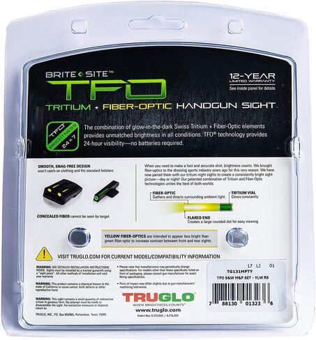 Truglo TFO Tritium & Fiber-Optic Handgun Sight Durable Snag-Resistant Glowing Front & Rear Night Sight, Compatible with Smith & Wesson M&P Series in Saudi Arabia