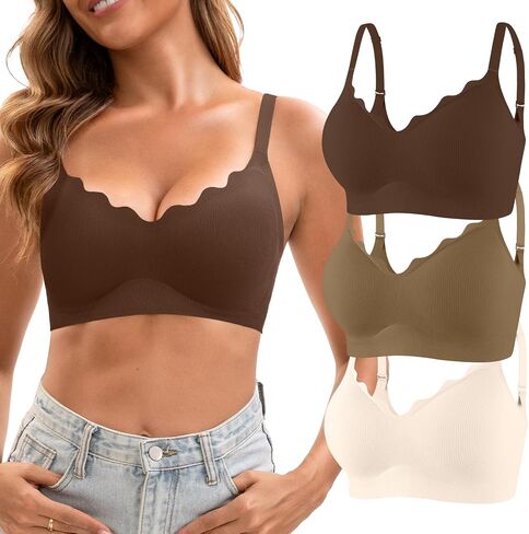 نساء سلس تي شيرت حمالات 3 حزمة حمالة صدر لاسلكية ناعمة اللاسلكية ، تغطية كاملة bralette لا عرض تحت الملابس in Saudi Arabia