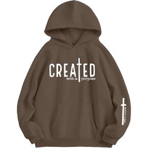 EGELEXY Women Christian Sweatshirt Created with a Purpose Hoodie Religious Faith Shirt Bible Pullover Tops in Kuwait