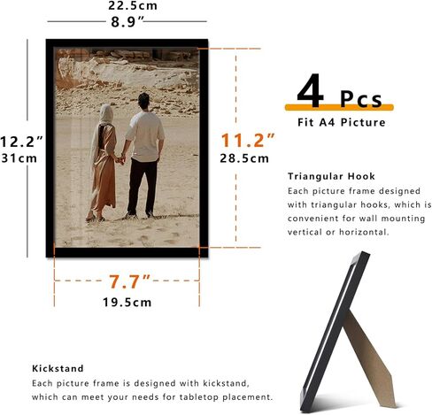 A ART·ZONE Black Picture Frames - 4x6, 5x7, 8x10-10 Pack Photo Frame Mix & Match Set for Wall Decor & Tabletop Display, Minimalist Black Frame Collection in Kuwait