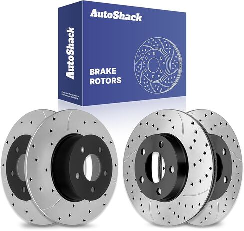 AutoShack Black Hat Drilled and Slotted Brake Rotors Front and Rear Brake Rotor Replacement Kit for 1994-2004 Ford Mustang 3.8L 3.9L 4.6L 5.0L V6 V8 RWD PR64013-64019PR in Saudi Arabia