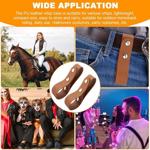 2 pcs Equestrian Whip Holster Belt Loop, Soft PU Leather Belt Whips Holder Bullwhip Whip Loop with 2 Snaps for Lasso Rope/Horse Riding Whips/Crops Belt/Clothing Accessories in Kuwait
