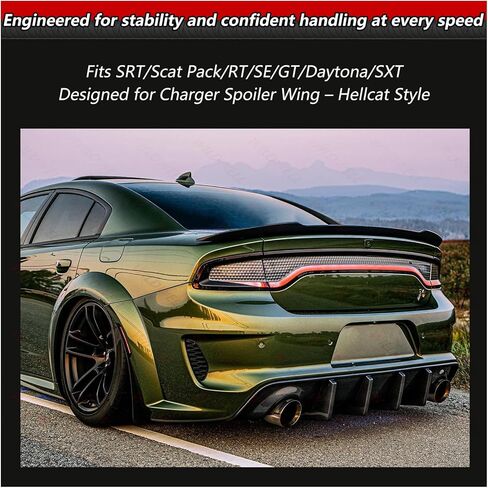 WildWell Rear Trunk Spoiler for 2015-2024 Dodge Charger SXT SRT Hellcat SE Daytona RT GT Pursuit ScatPack, Charger Rear Spoiler Hellcat Style Ducktail Wing Matte Black in Kuwait
