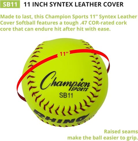 Champion Sports 12 "Syntex Leather Cover Callballs - Poly Core - ضغط متوسطة - NFHS المعتمدة - طبقات مرتفعة - صفراء بصرية - حزمة 12 in Kuwait