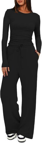 Lounge Sets for Women Long Sleeve High Waist Wide Leg Tracksuits Casual Workout Two Piece Outfits Matching Sets in Saudi Arabia