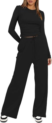 Lounge Sets for Women Long Sleeve High Waist Wide Leg Tracksuits Casual Workout Two Piece Outfits Matching Sets in Saudi Arabia