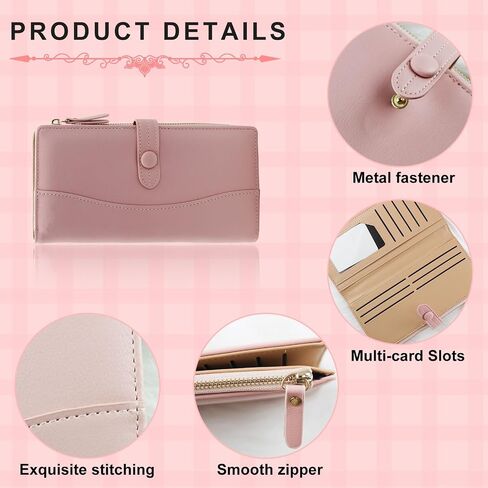 Women Wallet, Bifold Leather Clutch Wallet with Snap Zipper, Long Large Capacity Credit Card Wallet for Women (Black) in Saudi Arabia
