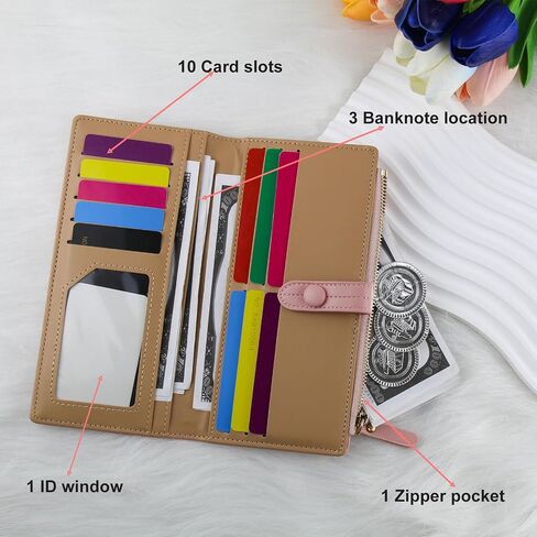 Women Wallet, Bifold Leather Clutch Wallet with Snap Zipper, Long Large Capacity Credit Card Wallet for Women (Black) in Saudi Arabia