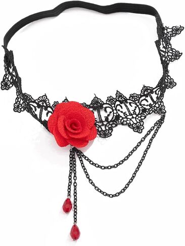 ALEXTINA Vampire Costume Black Lace Thigh Chain, Strench Leg Chain Garter, Rose Sexy Body Chain, Goth Halloween Accessories in Saudi Arabia