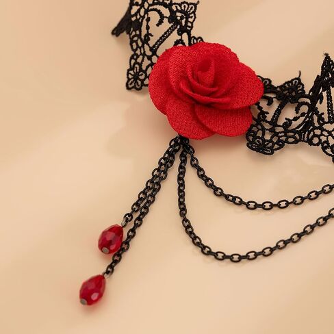 ALEXTINA Vampire Costume Black Lace Thigh Chain, Strench Leg Chain Garter, Rose Sexy Body Chain, Goth Halloween Accessories in Saudi Arabia