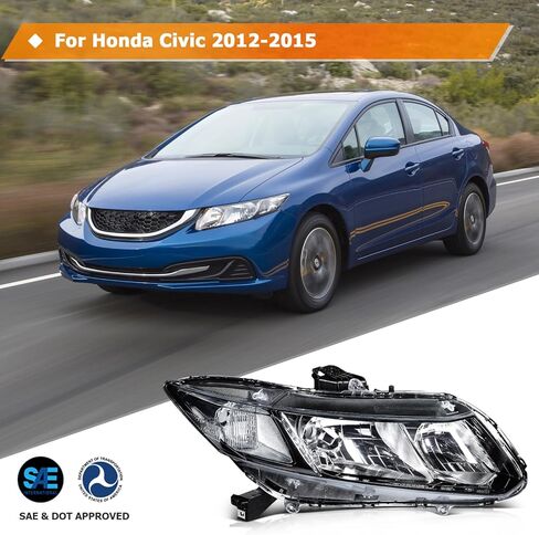 Headlight Assembly for Honda Civic 2001-2003 Black Housing Clear Reflector Clear Lens Driver and Passenger Side Headlamp in Saudi Arabia