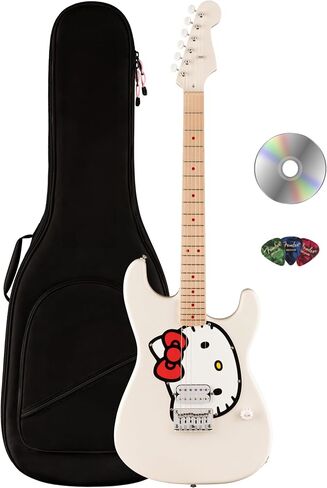 حزمة Fender x Hello Kitty White Stratocaster مع حقيبة الحفلة واللقطات والفيديو التعليمي لأوستن بازار in Saudi Arabia