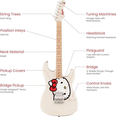 حزمة Fender x Hello Kitty White Stratocaster مع حقيبة الحفلة واللقطات والفيديو التعليمي لأوستن بازار in Saudi Arabia