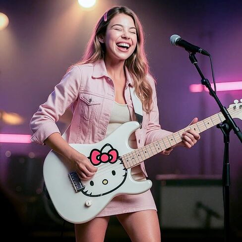 حزمة Fender x Hello Kitty White Stratocaster مع حقيبة الحفلة واللقطات والفيديو التعليمي لأوستن بازار in Saudi Arabia
