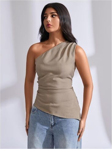 MakeMeChic Women's Off The Shoulder Asymmetrical Tops Going Out Dressy Shirt Tops in Saudi Arabia