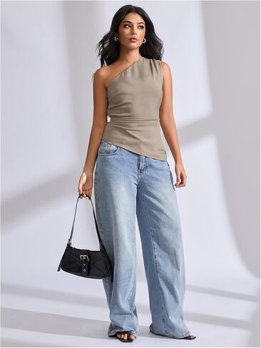 MakeMeChic Women's Off The Shoulder Asymmetrical Tops Going Out Dressy Shirt Tops in Saudi Arabia