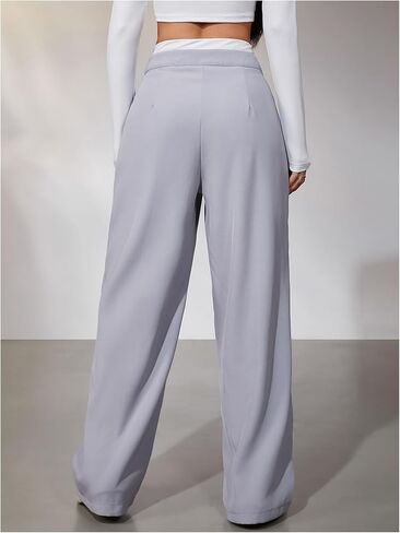 MakeMeChic Women's Wide Leg Dress Pant High Waist Palazzo Asymmetrical Business Work Trousers Pants in Kuwait