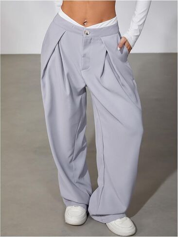 MakeMeChic Women's Wide Leg Dress Pant High Waist Palazzo Asymmetrical Business Work Trousers Pants in Kuwait