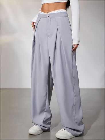 MakeMeChic Women's Wide Leg Dress Pant High Waist Palazzo Asymmetrical Business Work Trousers Pants in Kuwait