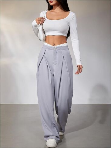 MakeMeChic Women's Wide Leg Dress Pant High Waist Palazzo Asymmetrical Business Work Trousers Pants in Kuwait