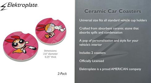 Elektroplate Officially Licensed Powerpuff Girls Bubbles Automotive Ceramic Coasters (2.6" Diameter) | Universal Fit for All Cars, Trucks, SUVs, and More | Absorbent Non-Slip Durable | Set of 2 in Saudi Arabia