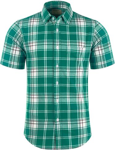 Men's Button Down Plaid Short Sleeve Work Casual Western Dress Shirt in Kuwait