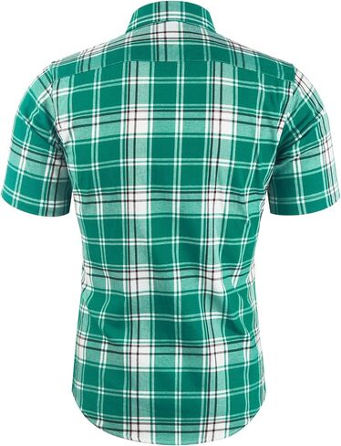 Men's Button Down Plaid Short Sleeve Work Casual Western Dress Shirt in Kuwait