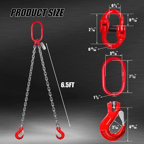 Lifting Chains with Adjuster Hooks 5/16 Inch x 10 Ft 7000lbs / 3.18 Tons G80 Alloy Steel Heavy Duty Industrial Chain Slings for Engine Hoist with 2 Legs Safety Grab Hook(Color-Plated Zinc) in Saudi Arabia
