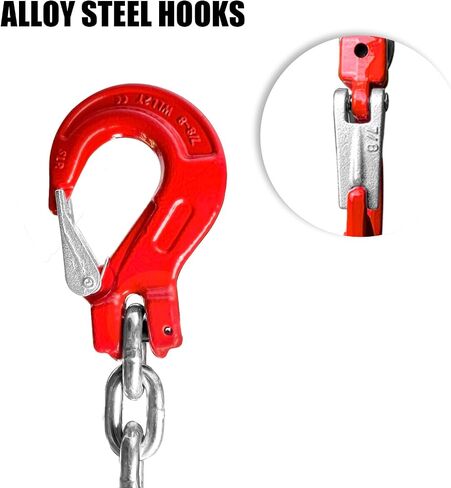 Lifting Chains with Adjuster Hooks 5/16 Inch x 10 Ft 7000lbs / 3.18 Tons G80 Alloy Steel Heavy Duty Industrial Chain Slings for Engine Hoist with 2 Legs Safety Grab Hook(Color-Plated Zinc) in Saudi Arabia