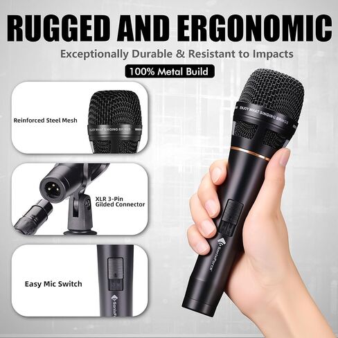 Dynamic Microphone - Premium Handheld Wired Mic with 16ft XLR to 1/4" Audio Cable - Professional Cardioid Vocal Microphone for Singing, Speaking, Karaoke & Living Stage in Kuwait