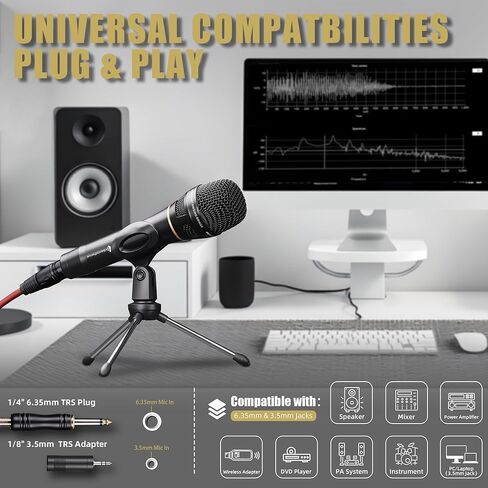 Dynamic Microphone - Premium Handheld Wired Mic with 16ft XLR to 1/4" Audio Cable - Professional Cardioid Vocal Microphone for Singing, Speaking, Karaoke & Living Stage in Kuwait