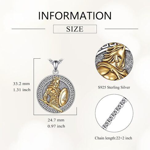 Poseidon/Athena/Apollo/Valhalla/Norse Viking Necklace 925 Sterling Silver Prendant Necklace for Men Greek/Norse Viking Amulet Jewelry Gifts in Kuwait