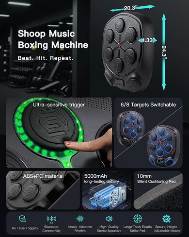 shroop Music Boxing Machine for Adults & Kids — Wall-Mounted Interactive Bluetooth Punch Trainer, High-Sensitivity, Rhythm Adaptation, 6/8 Targets, Ideal for Home, Office, and Gym Use in Saudi Arabia