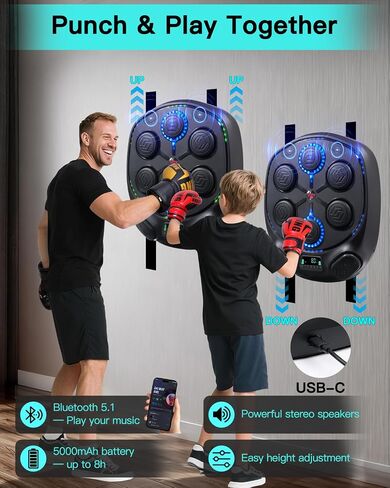 shroop Music Boxing Machine for Adults & Kids — Wall-Mounted Interactive Bluetooth Punch Trainer, High-Sensitivity, Rhythm Adaptation, 6/8 Targets, Ideal for Home, Office, and Gym Use in Saudi Arabia
