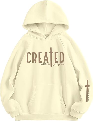 EGELEXY Women Christian Sweatshirt Created with a Purpose Hoodie Religious Faith Shirt Bible Pullover Tops in Kuwait