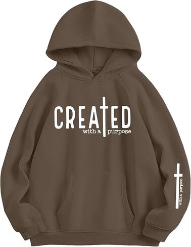 EGELEXY Women Christian Sweatshirt Created with a Purpose Hoodie Religious Faith Shirt Bible Pullover Tops in Kuwait