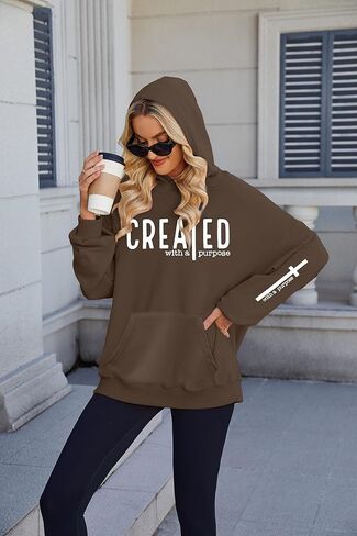 EGELEXY Women Christian Sweatshirt Created with a Purpose Hoodie Religious Faith Shirt Bible Pullover Tops in Kuwait
