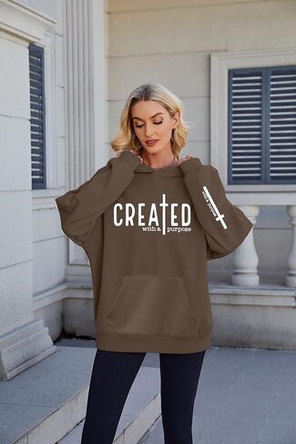 EGELEXY Women Christian Sweatshirt Created with a Purpose Hoodie Religious Faith Shirt Bible Pullover Tops in Kuwait