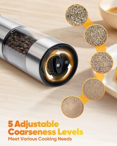 Electric Salt and Pepper Grinder Set,Automatic Salt and Pepper Shakers set Rechargeable Stainless Steel Spice Grinder for Kitchen in Saudi Arabia