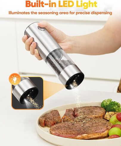 Electric Salt and Pepper Grinder Set,Automatic Salt and Pepper Shakers set Rechargeable Stainless Steel Spice Grinder for Kitchen in Saudi Arabia