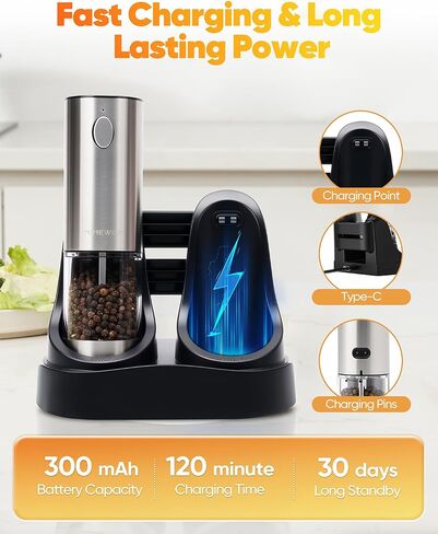 Electric Salt and Pepper Grinder Set,Automatic Salt and Pepper Shakers set Rechargeable Stainless Steel Spice Grinder for Kitchen in Saudi Arabia