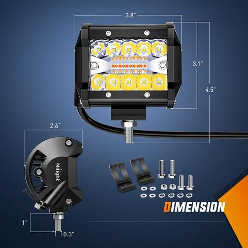 Nilight Side Shooter Light Bar 2 PCS 4.3 Inch Triple Row Spot Flood Combo for Off Road Fog Driving Work Lighting on Truck SUV ATV UTV in Kuwait